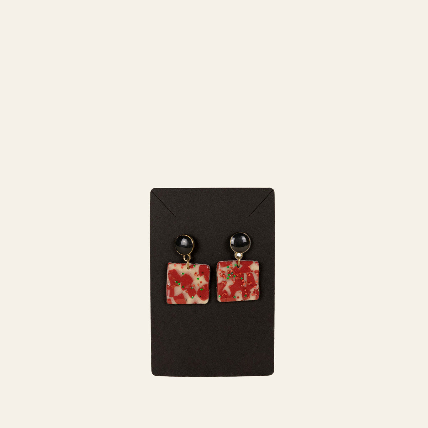Handmade Polymer Clay Earrings - Red Marble