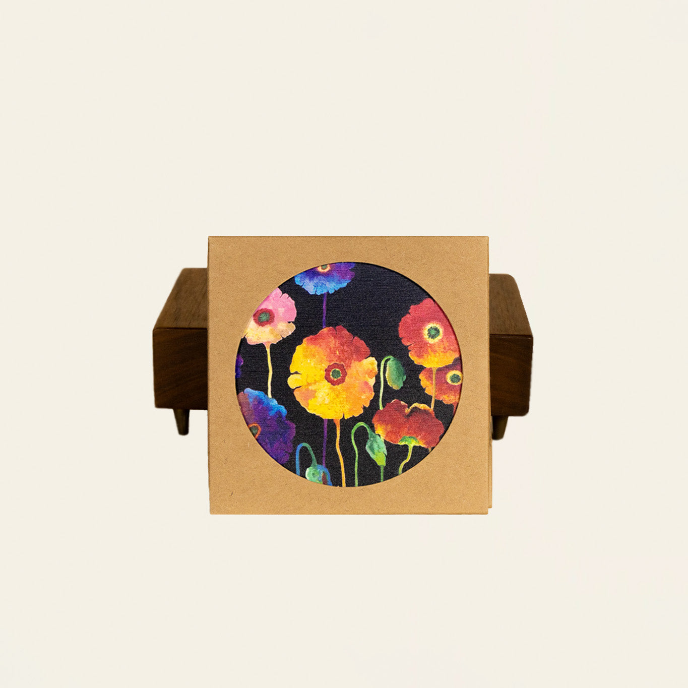 Diatomite Coaster - Flowers on Black Background