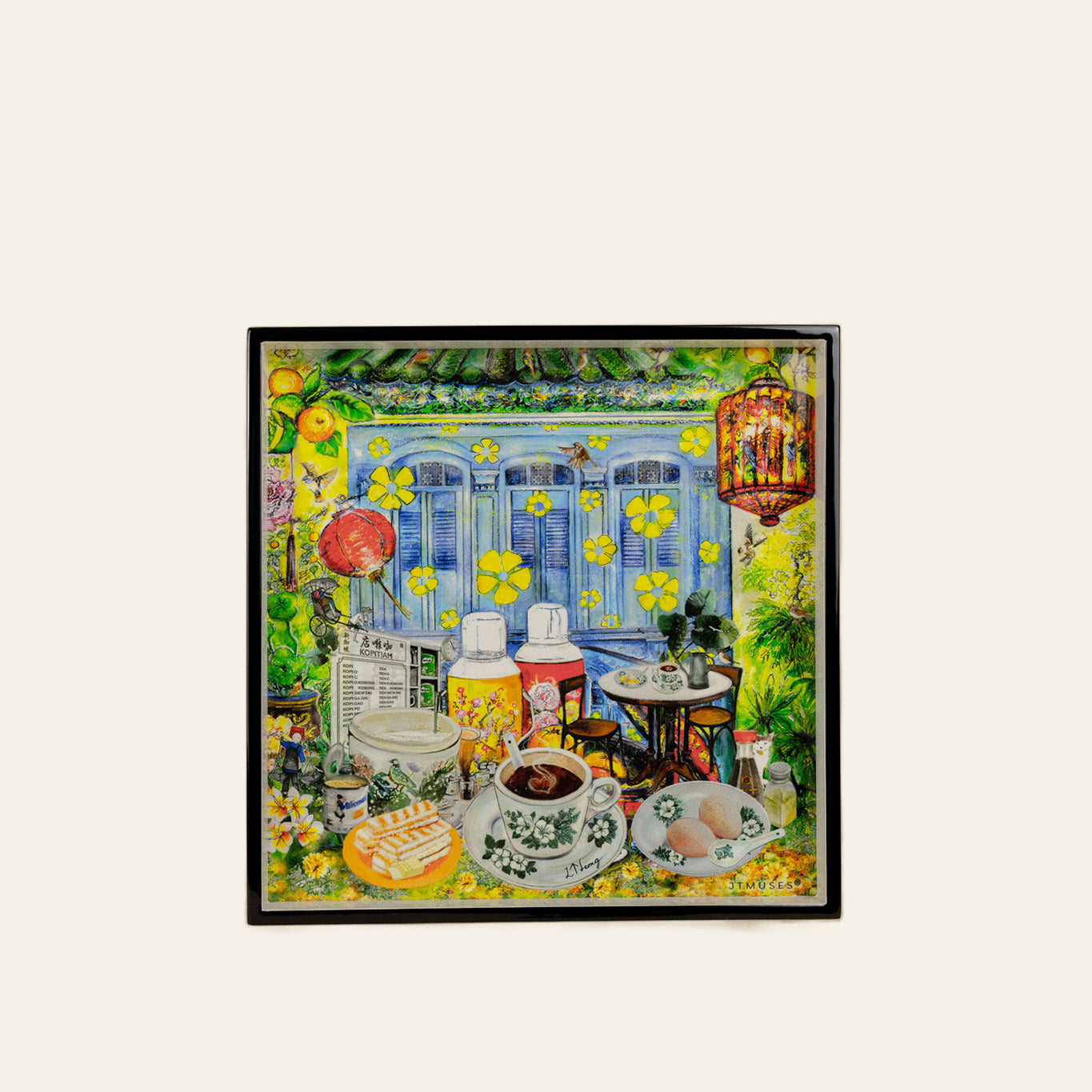 Premium White Lacquer Tray - Breakfast in SG Kopitiam